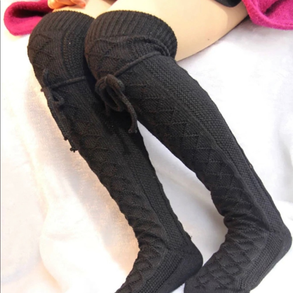 Thigh High Winter Socks Black - Picture 3 of 7